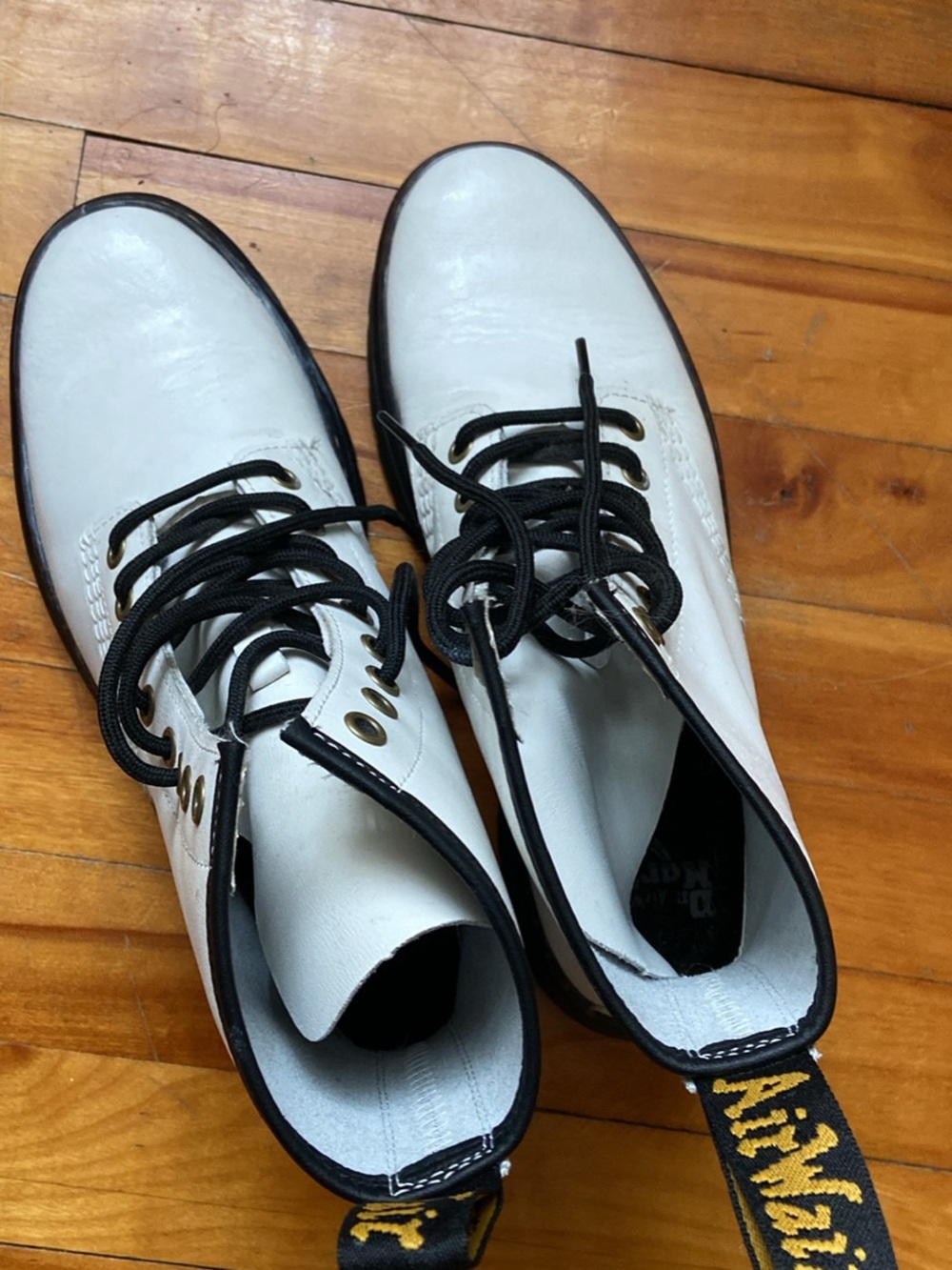 White Lace-Up dr Martens 8 hole with Black Trim